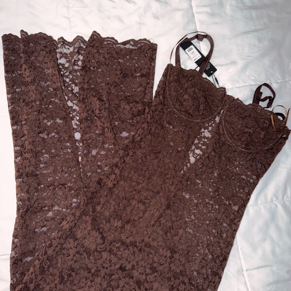 Fashion Nova Brown Lace Maxi Dress
